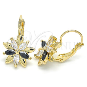 Gold Filled Ring — Leverback Earring Flower Design with Black and White — main product view — SKU 124230 | Oro Laminado anillo — Leverback Earring flor diseño with negro and blanco — SKU 124230