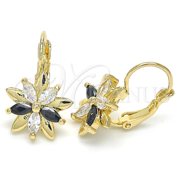 Gold Filled Ring — Leverback Earring Flower Design with Black and White — main product view — SKU 124230 | Oro Laminado anillo — Leverback Earring flor diseño with negro and blanco — SKU 124230