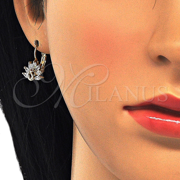 Gold Filled Ring — Leverback Earring Peacock Design with White and Garnet — alternate product view — SKU 124234 | Oro Laminado anillo — Leverback Earring Peacock diseño with blanco and Garnet — SKU 124234