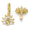 Oro Laminado Leverback Earring, Gold Filled Style Peacock Design, with White and Garnet Cubic Zirconia, Polished, Golden Finish, 02.210.0229