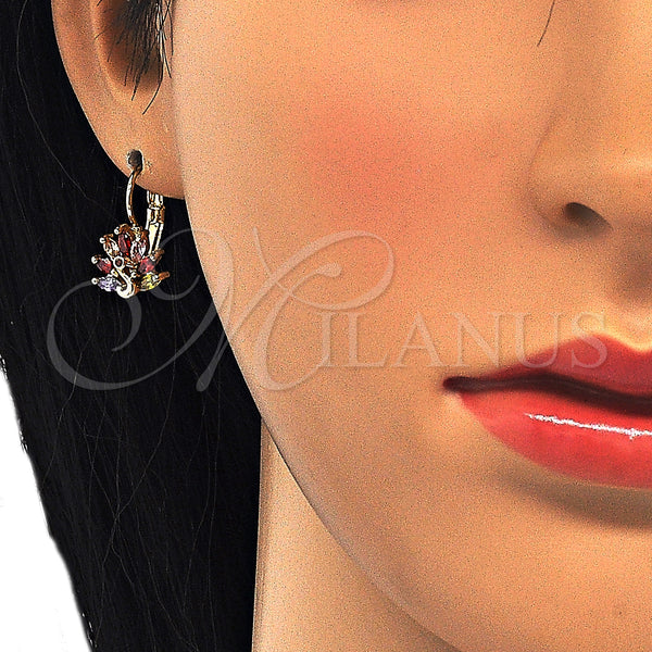 Gold Filled Ring — Leverback Earring Peacock Design with Multicolor Cubic Zirconia — alternate product view — SKU 124235 | Oro Laminado anillo — Leverback Earring Peacock diseño with Multicolor Cubic Zirconia — SKU 124235
