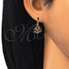 Oro Laminado Leverback Earring, Gold Filled Style Peacock Design, with Multicolor Cubic Zirconia, Polished, Golden Finish, 02.210.0229.1