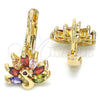 Oro Laminado Leverback Earring, Gold Filled Style Peacock Design, with Multicolor Cubic Zirconia, Polished, Golden Finish, 02.210.0229.1