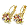 Oro Laminado Leverback Earring, Gold Filled Style Peacock Design, with Multicolor Cubic Zirconia, Polished, Golden Finish, 02.210.0229.1