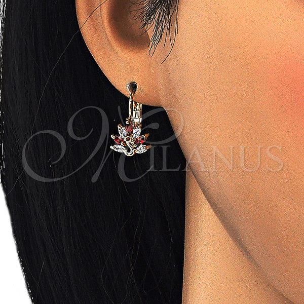 Gold Filled Ring — Leverback Earring Peacock Design with Garnet and White — alternate product view — SKU 124236 | Oro Laminado anillo — Leverback Earring Peacock diseño with Garnet and blanco — SKU 124236