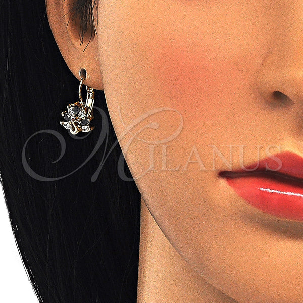 Gold Filled Ring — Leverback Earring Peacock Design with Black and White — alternate product view — SKU 124237 | Oro Laminado anillo — Leverback Earring Peacock diseño with negro and blanco — SKU 124237