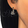 Oro Laminado Leverback Earring, Gold Filled Style Peacock Design, with Black and White Cubic Zirconia, Polished, Golden Finish, 02.210.0229.3