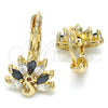Oro Laminado Leverback Earring, Gold Filled Style Peacock Design, with Black and White Cubic Zirconia, Polished, Golden Finish, 02.210.0229.3