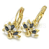 Oro Laminado Leverback Earring, Gold Filled Style Peacock Design, with Black and White Cubic Zirconia, Polished, Golden Finish, 02.210.0229.3