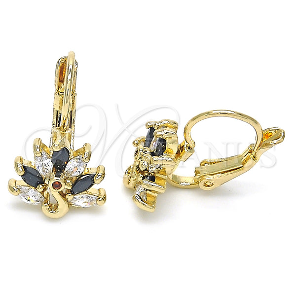 Gold Filled Ring — Leverback Earring Peacock Design with Black and White — main product view — SKU 124237 | Oro Laminado anillo — Leverback Earring Peacock diseño with negro and blanco — SKU 124237