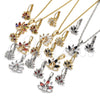 Rhodium Gold Filled Earring and Pendant Adult Set, Peacock Design, with White and Garnet Cubic Zirconia, Polished, Rhodium Finish, 10.210.0108.4