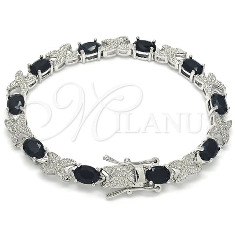 Rhodium Plated Tennis Bracelet, with Black Cubic Zirconia, Polished, Rhodium Finish, 03.168.0026.6.07 (06 MM Thickness, 7 Inches Length)