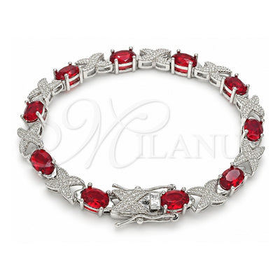 White Gold Filled Tennis Bracelet, Box Lock Design, with Garnet Cubic Zirconia, Polished, Rhodium Finish, 03.168.0026.8.07 (06 MM Thickness, 7 Inches Length)