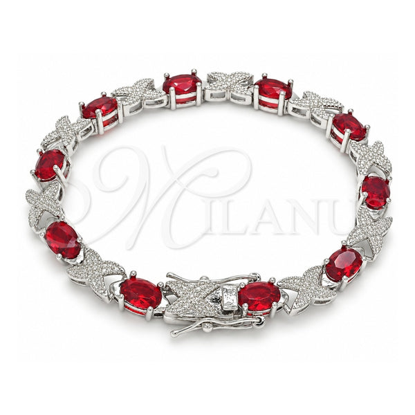 White Gold Filled Tennis Bracelet, Box Lock Design, with Garnet Cubic Zirconia, Polished, Rhodium Finish, 03.168.0026.8.07 (06 MM Thickness, 7 Inches Length)