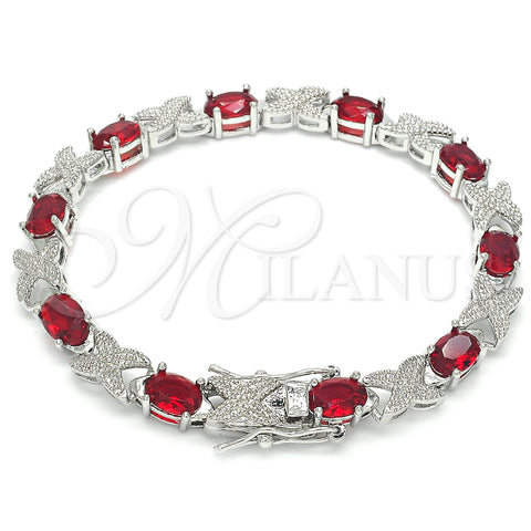Rhodium Plated Tennis Bracelet, with Garnet Cubic Zirconia, Polished, Rhodium Finish, 03.168.0026.8.07 (06 MM Thickness, 7 Inches Length)
