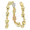 Oro Laminado Fancy Bracelet, Gold Filled Style Turtle Design, Polished, Tricolor, 03.63.1956.1.07 (06 MM Thickness, 7 Inches Length)