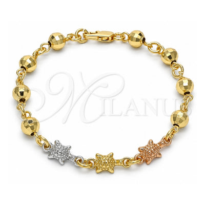 Oro Laminado Fancy Bracelet, Gold Filled Style Turtle Design, Polished, Tricolor, 03.63.1956.1.07 (06 MM Thickness, 7 Inches Length)