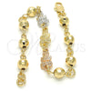Oro Laminado Fancy Bracelet, Gold Filled Style Owl Design, Polished, Tricolor, 03.63.1957.1.07 (06 MM Thickness, 7 Inches Length)