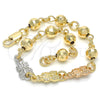 Oro Laminado Fancy Bracelet, Gold Filled Style Owl Design, Polished, Tricolor, 03.63.1957.1.07 (06 MM Thickness, 7 Inches Length)