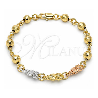 Oro Laminado Fancy Bracelet, Gold Filled Style Owl Design, Polished, Tricolor, 03.63.1957.1.07 (06 MM Thickness, 7 Inches Length)
