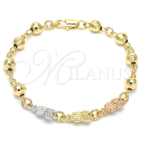 Oro Laminado Fancy Bracelet, Gold Filled Style Owl Design, Polished, Tricolor, 03.63.1957.1.07 (06 MM Thickness, 7 Inches Length)
