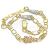 Oro Laminado Fancy Bracelet, Gold Filled Style Owl Design, Polished, Tricolor, 03.63.1958.1.08 (04 MM Thickness, 8 Inches Length)