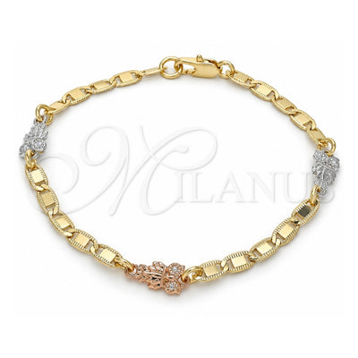 Oro Laminado Fancy Bracelet, Gold Filled Style Owl Design, Polished, Tricolor, 03.63.1958.1.08 (04 MM Thickness, 8 Inches Length)