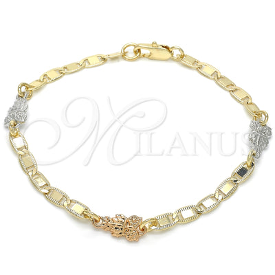 Oro Laminado Fancy Bracelet, Gold Filled Style Owl Design, Polished, Tricolor, 03.63.1958.1.08 (04 MM for wholesale, main product view
