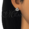 Oro Laminado Stud Earring, Gold Filled Style with White Cubic Zirconia, Polished, Two Tone, 02.210.0232