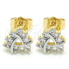 Oro Laminado Stud Earring, Gold Filled Style with White Cubic Zirconia, Polished, Two Tone, 02.210.0232