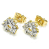 Oro Laminado Stud Earring, Gold Filled Style with White Cubic Zirconia, Polished, Two Tone, 02.210.0232