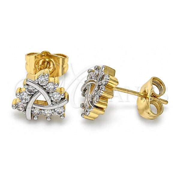 Oro Laminado Stud Earring, Gold Filled Style with White Cubic Zirconia, Polished, Two Tone, 02.210.0232