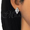 Oro Laminado Stud Earring, Gold Filled Style with White Cubic Zirconia, Polished, Two Tone, 02.210.0233
