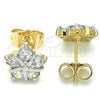 Oro Laminado Stud Earring, Gold Filled Style with White Cubic Zirconia, Polished, Two Tone, 02.210.0234