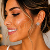 Oro Laminado Stud Earring, Gold Filled Style Flower Design, with White Cubic Zirconia, Polished, Two Tone, 02.210.0101.3