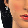 Oro Laminado Stud Earring, Gold Filled Style Flower Design, with White Cubic Zirconia, Polished, Two Tone, 02.210.0101.3