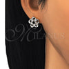 Oro Laminado Stud Earring, Gold Filled Style Flower Design, with White Cubic Zirconia, Polished, Two Tone, 02.210.0101.3