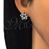 Oro Laminado Stud Earring, Gold Filled Style Flower Design, with White Cubic Zirconia, Polished, Two Tone, 02.210.0101.3