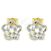 Oro Laminado Stud Earring, Gold Filled Style Flower Design, with White Cubic Zirconia, Polished, Two Tone, 02.210.0101.3