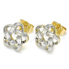 Oro Laminado Stud Earring, Gold Filled Style Flower Design, with White Cubic Zirconia, Polished, Two Tone, 02.210.0101.3