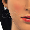 Oro Laminado Stud Earring, Gold Filled Style Flower Design, with White Cubic Zirconia, Polished, Two Tone, 02.210.0238