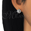 Oro Laminado Stud Earring, Gold Filled Style Flower Design, with White Cubic Zirconia, Polished, Two Tone, 02.210.0238