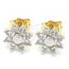 Oro Laminado Stud Earring, Gold Filled Style Flower Design, with White Cubic Zirconia, Polished, Two Tone, 02.210.0238