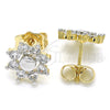 Oro Laminado Stud Earring, Gold Filled Style Flower Design, with White Cubic Zirconia, Polished, Two Tone, 02.210.0238