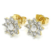 Oro Laminado Stud Earring, Gold Filled Style Flower Design, with White Cubic Zirconia, Polished, Two Tone, 02.210.0238