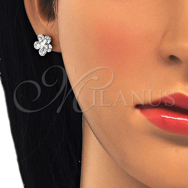 Gold Filled Ring — Stud Earring Flower Design with White Cubic Zirconia — alternate product view — SKU 124294 | Oro Laminado anillo — Stud Earring flor diseño with blanco Cubic Zirconia — SKU 124294