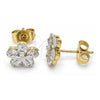 Oro Laminado Stud Earring, Gold Filled Style Flower Design, with White Cubic Zirconia, Polished, Two Tone, 02.210.0239