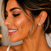Oro Laminado Stud Earring, Gold Filled Style Flower Design, with White Cubic Zirconia, Polished, Two Tone, 02.210.0240