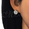Oro Laminado Stud Earring, Gold Filled Style Flower Design, with White Cubic Zirconia, Polished, Two Tone, 02.210.0240