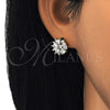 Oro Laminado Stud Earring, Gold Filled Style Flower Design, with White Cubic Zirconia, Polished, Two Tone, 02.210.0240